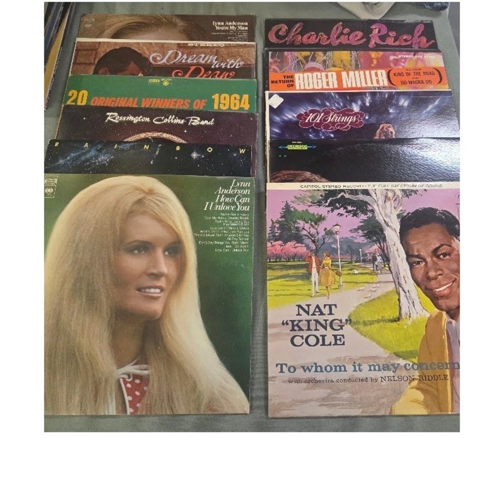 Vtg Vinyl Record Lot Nat King Cole Lynn Anderson Dean Martin Roger Miller 11 pc